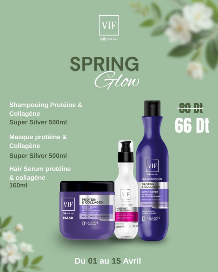 Pack Masque Protein&Collagen Super Silver 500 ml - Shampoing Protein&Collagen Super Silver 500ml - Hair Serum Protein & Collagen160 ml