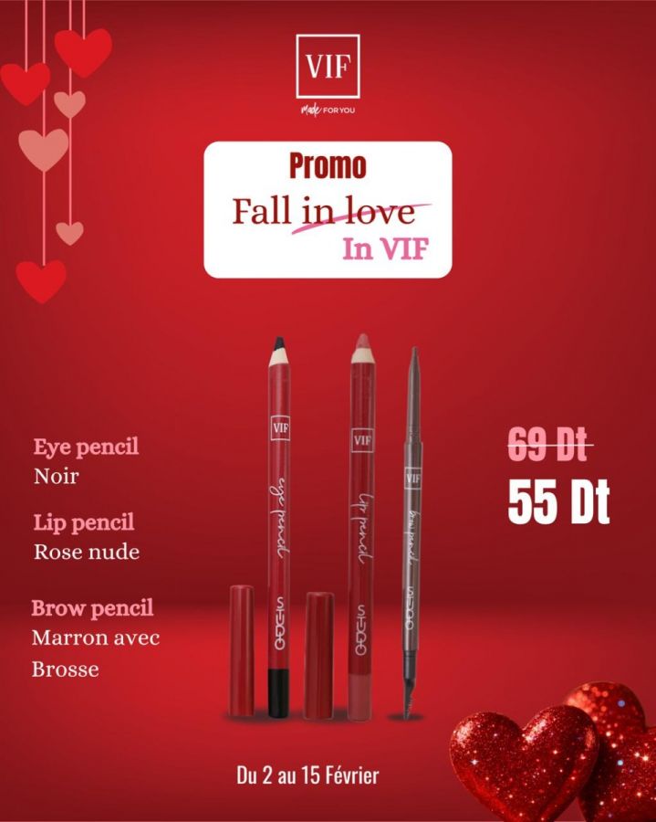 Pack Brow pencil marron avec brosse - Lip pencil rose nude - Eye pencil noir