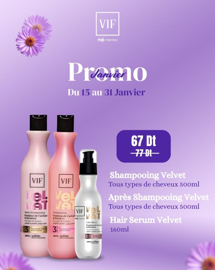 Pack Velvet Serum 160ml - Shampoing - Apres shampoing tous types de cheveux 500ml 
