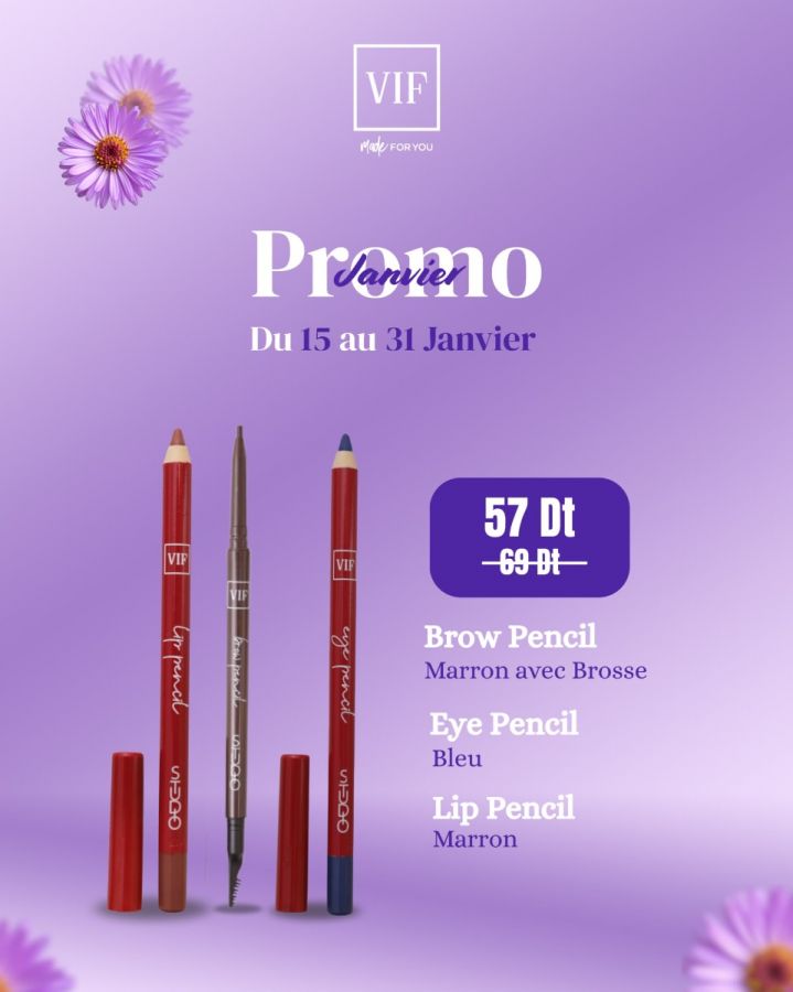 Pack Brow pencil maron avec brosse - Eye pencil bleu - Lip pencil marron