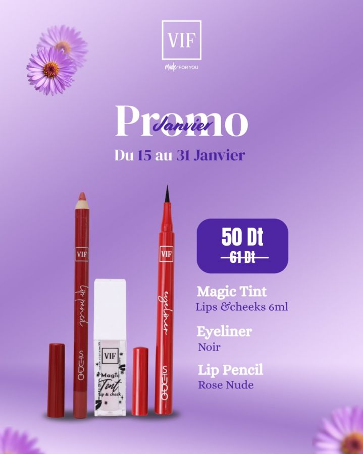 Pack Magic tint - Eyeliner noir - Lip pencil rose nude