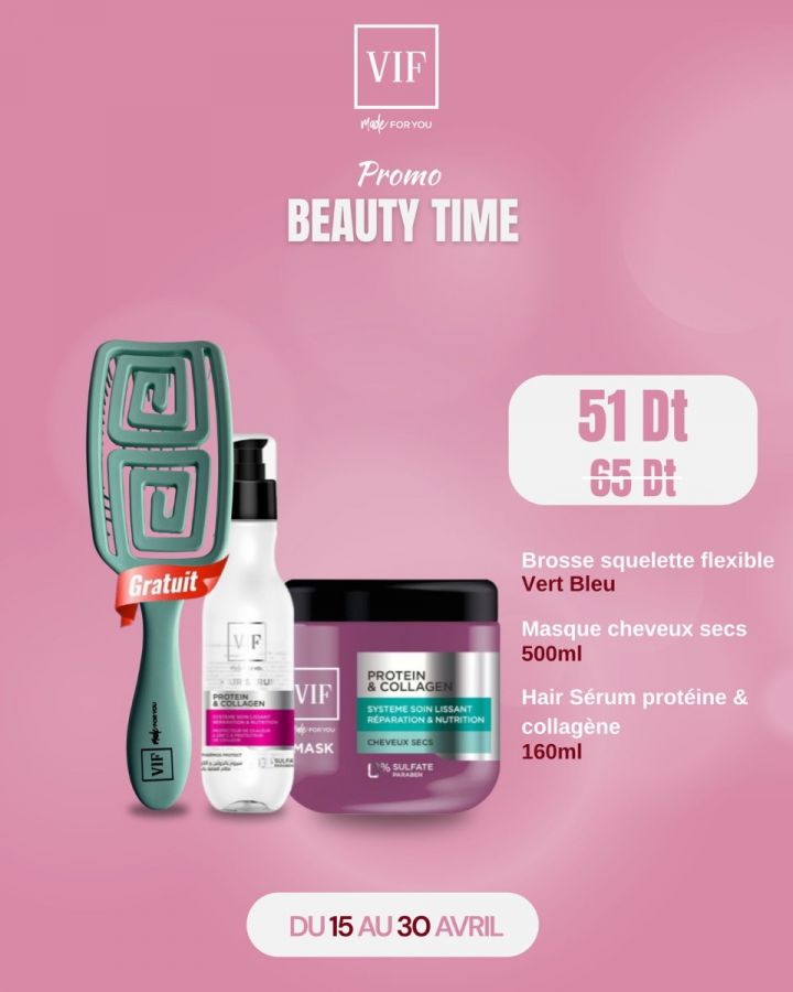 Pack Masque Protein&Collagen Cheveux Secs 500 ml - Hair Serum Protein & Collagen160 ml - Brosse Squelette Flexible Vert Bleu