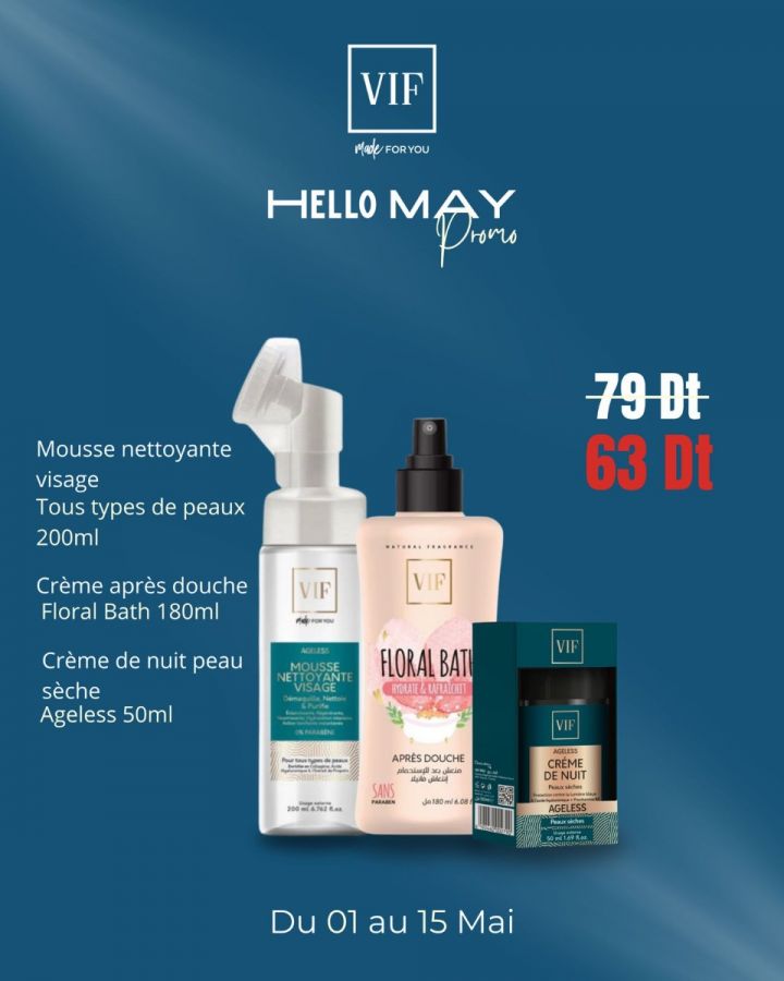 Pack Mousse nettoyante visage 200 ml - tous types de peaux - Ageless creme de nuit peaux sèches 50ml - Après Douche Floral Bath 180 ml