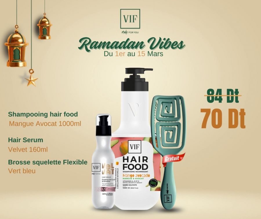 Pack Shampoing Hair food Mangue avocat 1000 ml - Serum velvet 160ml - Brosse vert bleu