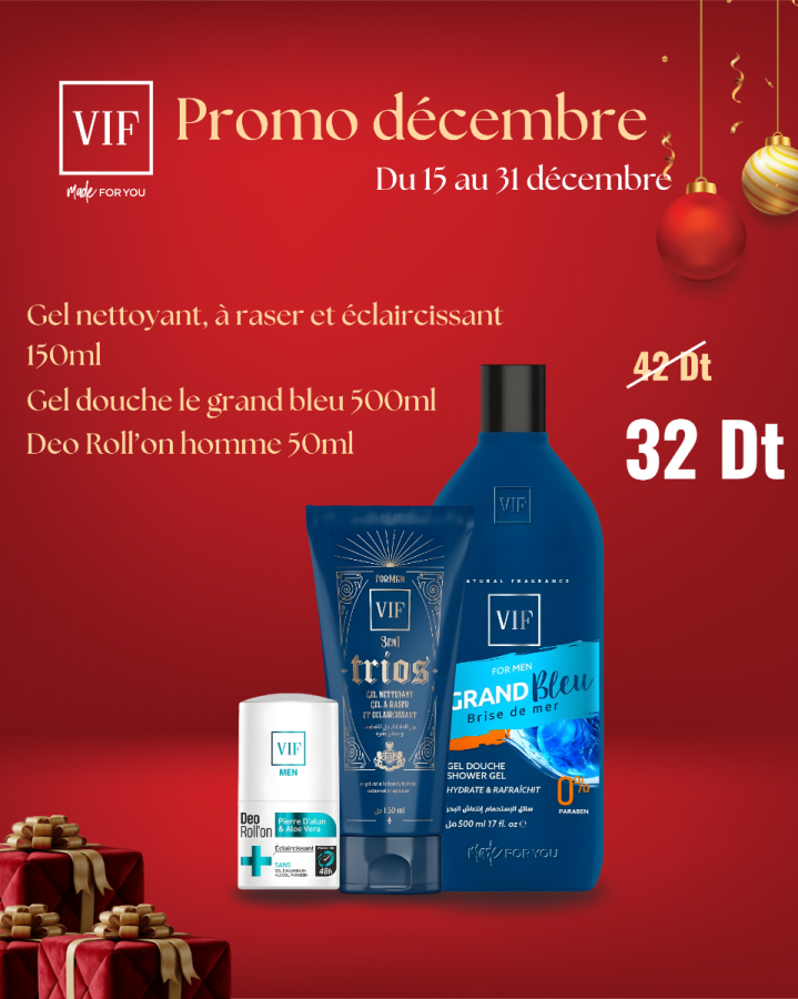 Pack Gel douche grand bleu 500ml - Roll'on Homme - Gel à raser et gel nettoyant éclaircissant 150 ml