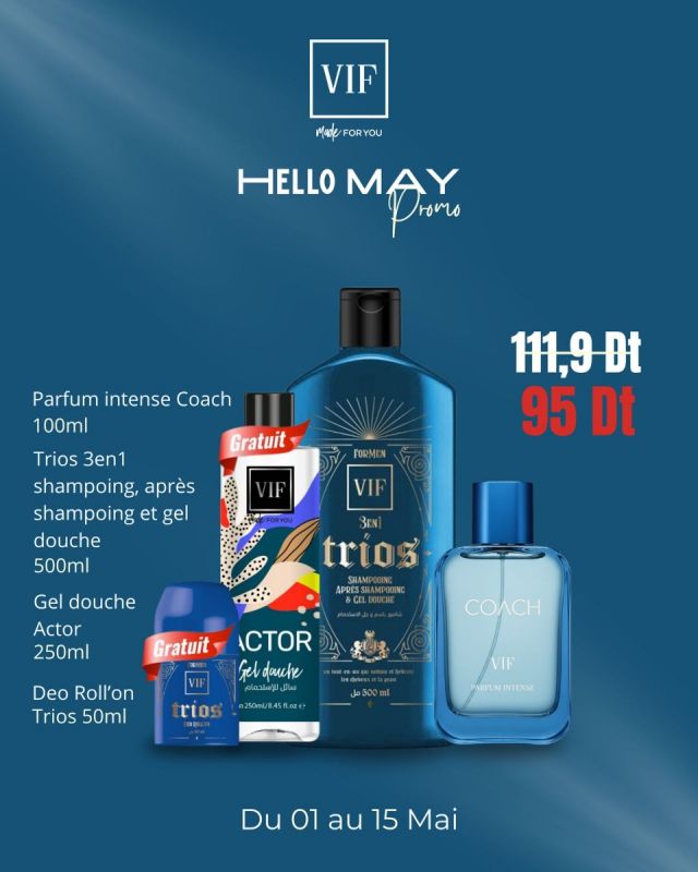 Pack Parfum intense Coach 100ml - TRIOS 3en1 500ml - Deo Roll'on Trios 50ml - Gel douche Actor 250ml