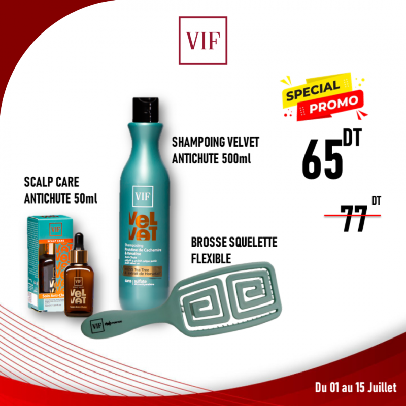 Pack Antichute - Shampoing 500ml - Scalp caire 50ml et Brosse squelette flexible VB