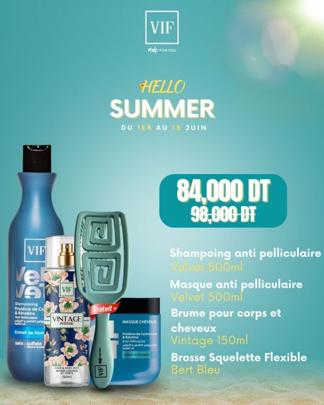 Pack Shampooing Velvet Anti pelliculaire 500ml - Masque Velvet Anti pelliculaire 500ml - Brosse Squelette Flexible Vert Bleu - Brume de corps et cheveux Vintage 150 ml