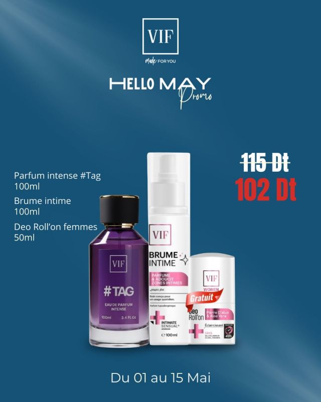 Pack Parfum intense #Tag 100ml - Brume intime 100ml - Deo Roll'on pour femmes 50ml