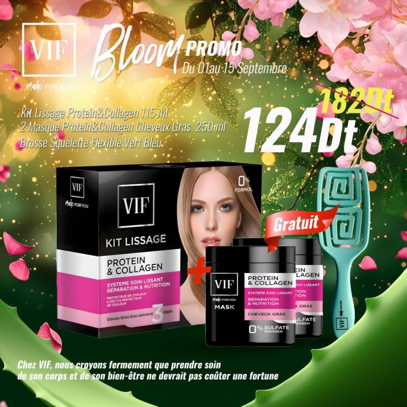 Pack Kit lissage avec gratuité Brosse squelete flexible vert bleu & 2 masques cheveux gras