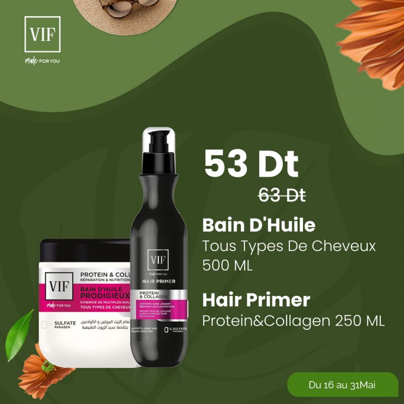 Pack Hair primer 250 ml - Bain D'Huile Tous Types De Cheveux 500 ml