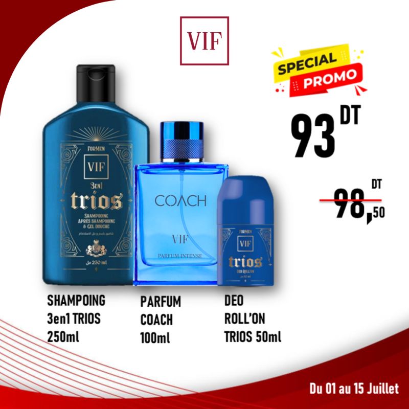 Pack Parfum Coach 100ml - Shampoing Trios 250ml - Roll'on Trios 50ml
