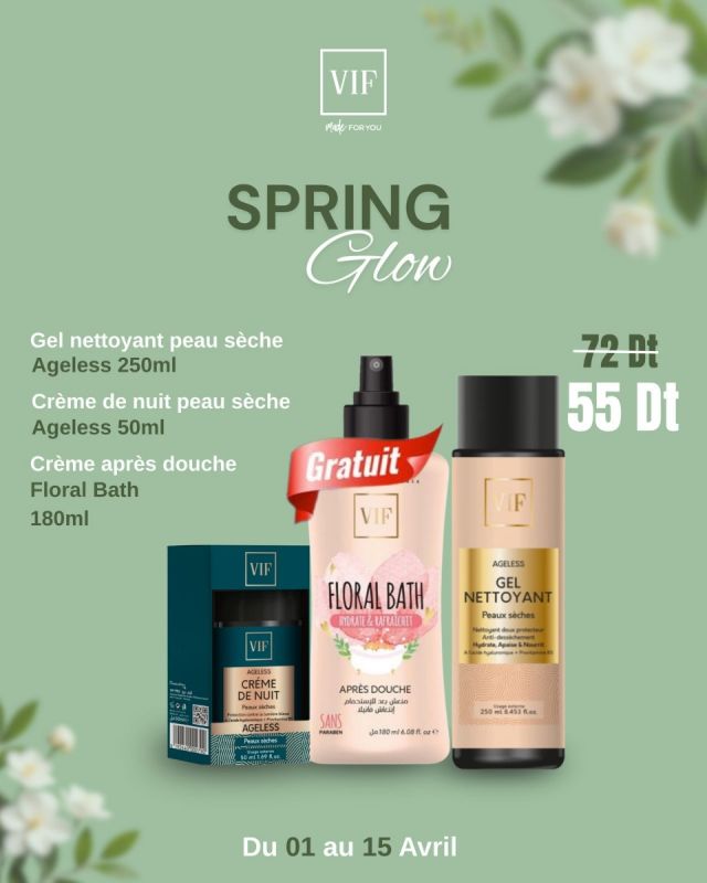 Pack Ageless gel nettoyant peaux sèches 250ml - Ageless creme de nuit peaux sèches 50ml - Après Douche Floral Bath 180 ml