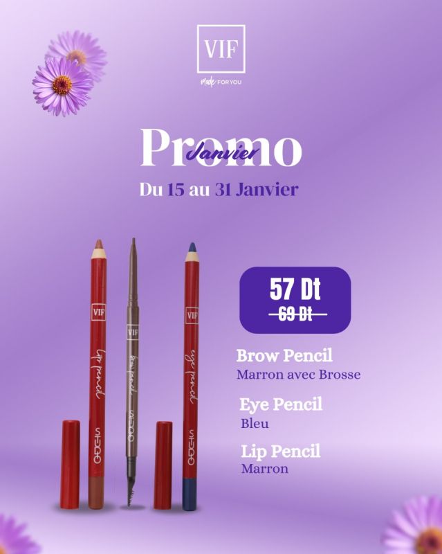 Pack Brow pencil maron avec brosse - Eye pencil bleu - Lip pencil marron