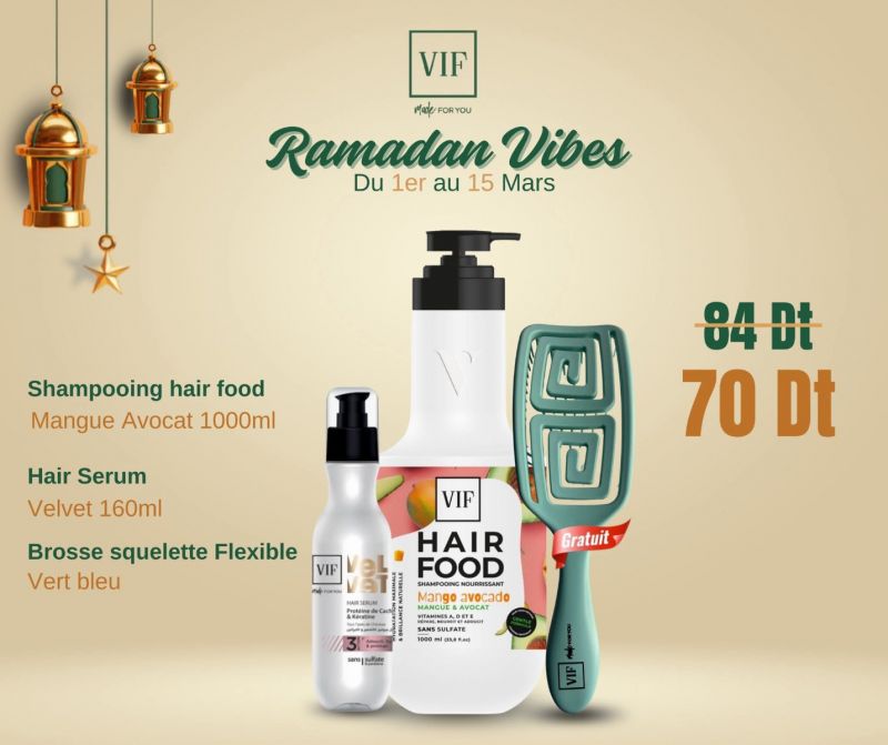 Pack Shampoing Hair food Mangue avocat 1000 ml - Serum velvet 160ml - Brosse vert bleu