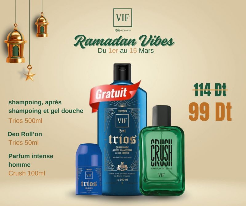 Pack Parfum intense Crush 100 ml - Trios 500ml - Deo Roll'on Trios 50ml