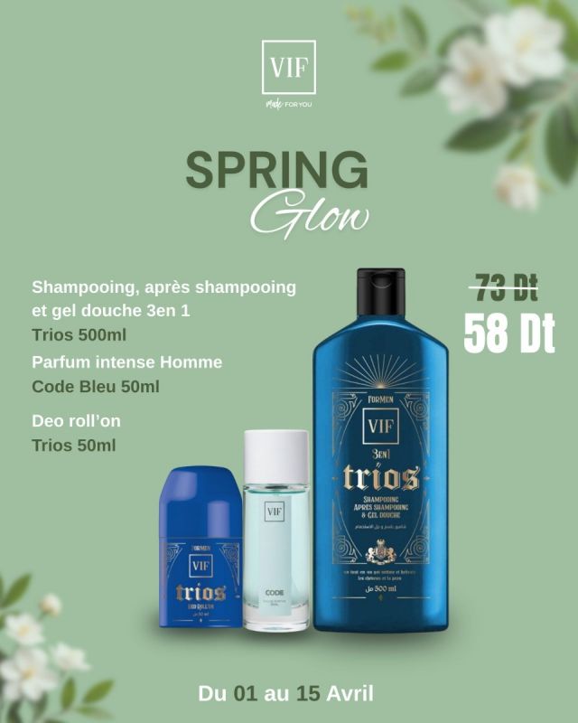 Pack Parfum Homme Code Bleu 50 ml - TRIOS 3en1 500ml - Deo Roll'on Trios 50ml