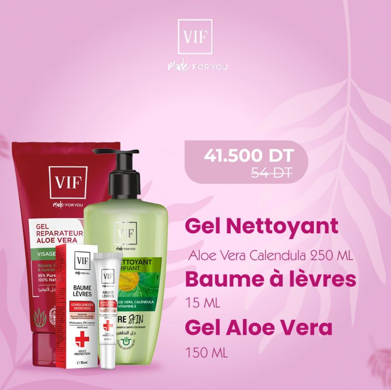 Pack Gel Nettoyant Aloe Vera Calendula 250ml - Baume à lèvres 15ml - Gel Aloe Vera 150ml
