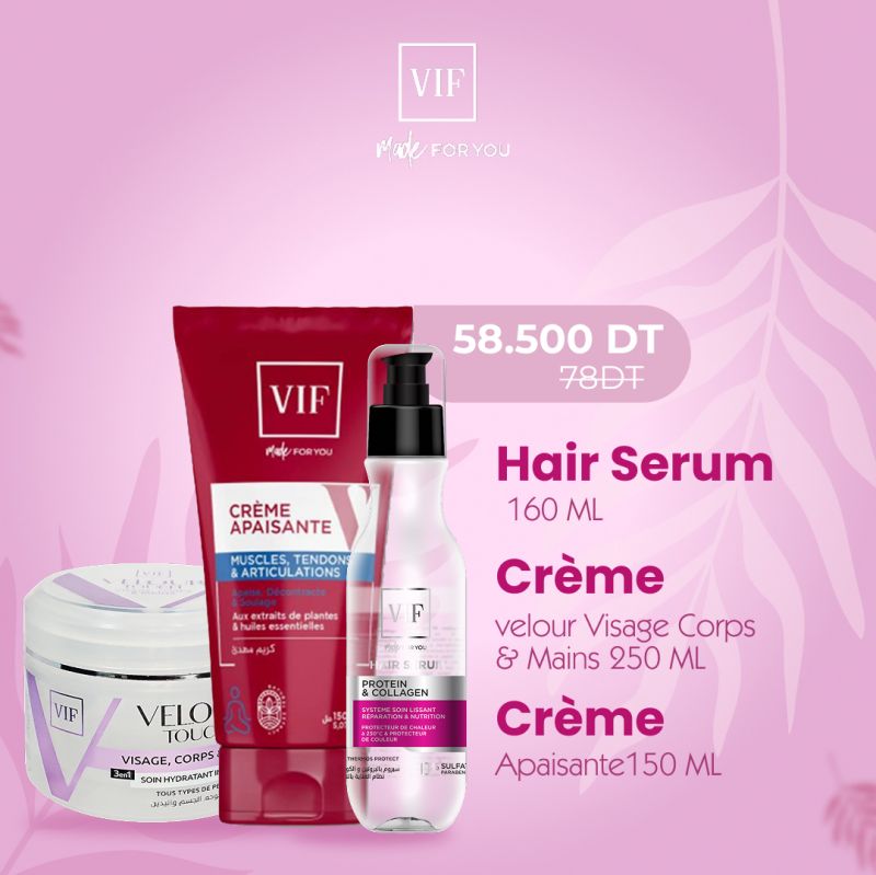 Pack Hair Serum 160ml - Creme VELOUR 250ml - Creme Apaisante 150ml