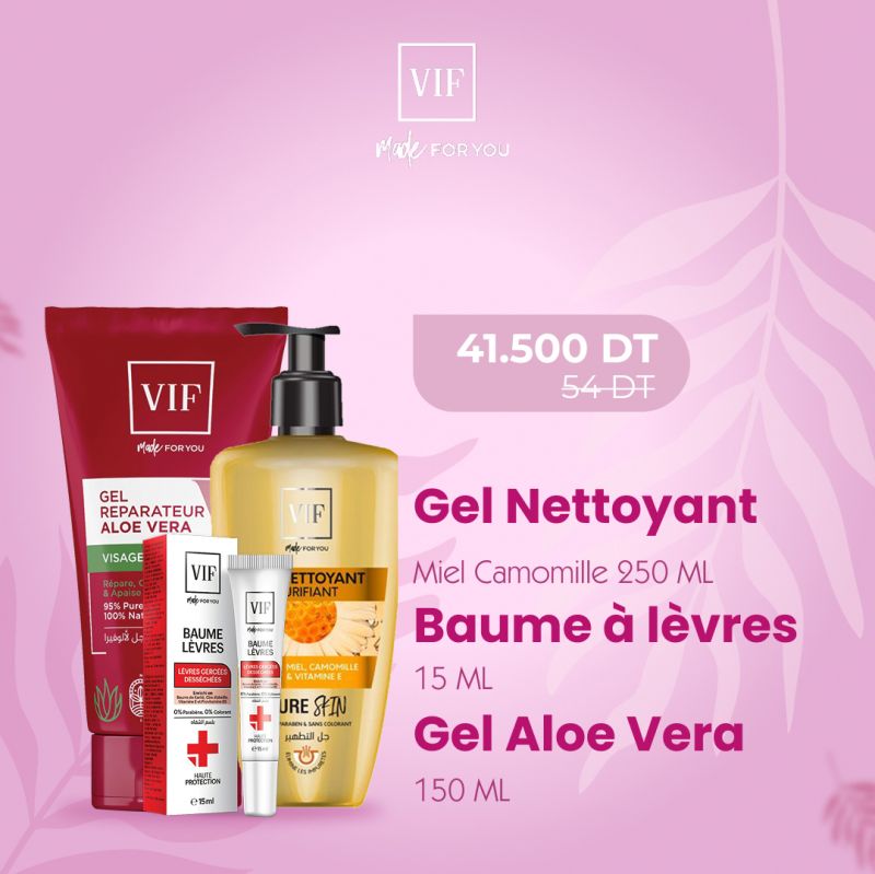 Pack Gel Nettoyant Miel Camomille 250ml - Baume à lèvres 15ml - Gel Aloe Vera 150ml