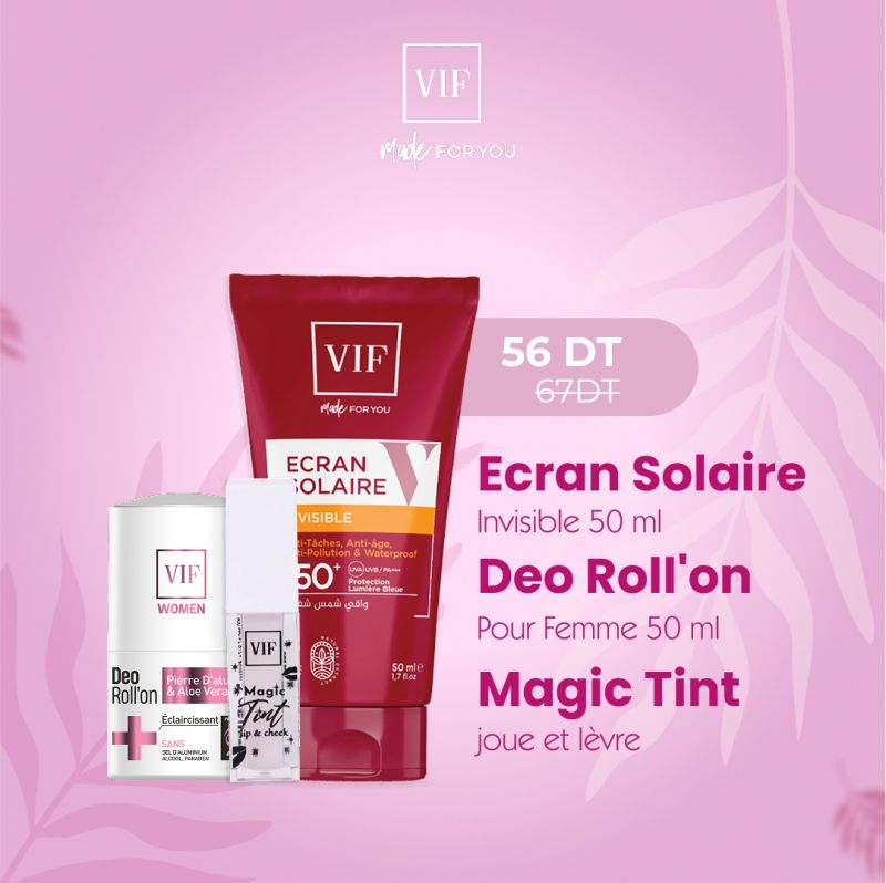 Pack Ecran solaire invisible 50ml - Roll'on pour Femme 50 ml - Magic liquide Blush joue et lèvre 6ml