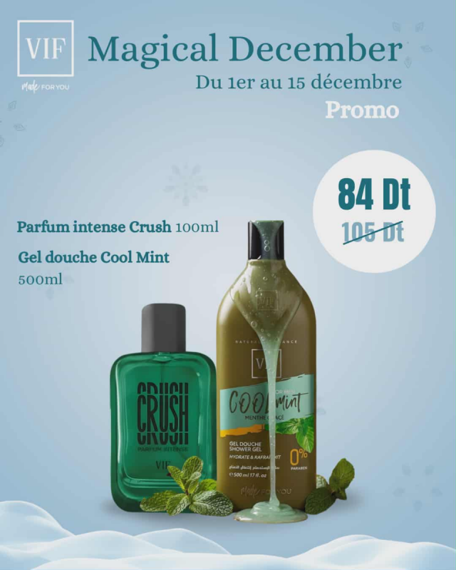 Pack Parfum CRUSH 100ml - Gel douche Cool mint 500ml