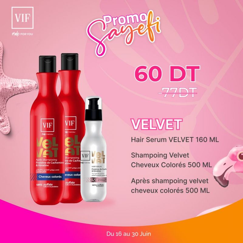 Pack Hair serum Velvet 160ml - Sampoing Velvey 500 ml - Apres shampoing 500 ml