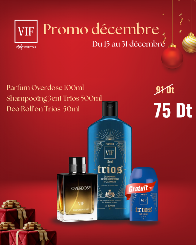 Pack Parfum Overdose 100ml - Shampoing 3en1 Trios 500ml - Roll'on Trios