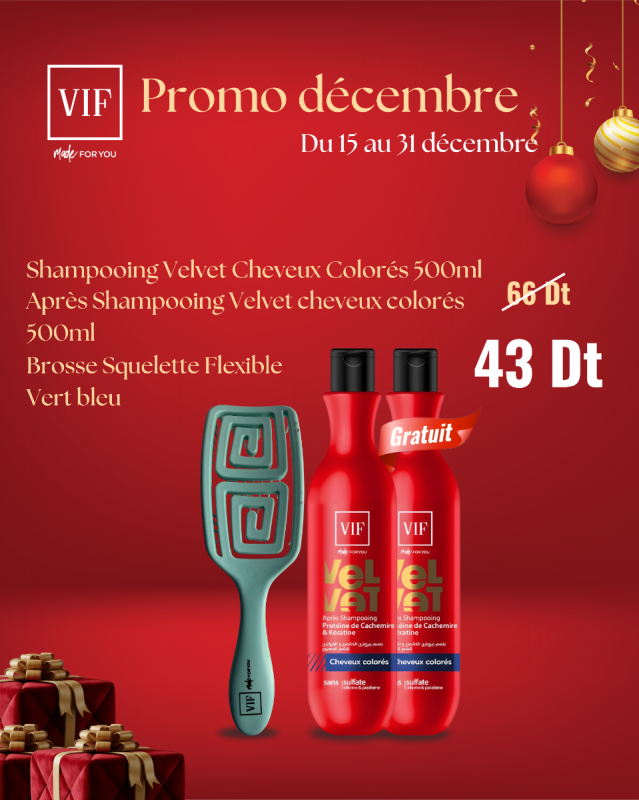 Pack Velvet Cheveux Colorés - Shampoing 500ml - Apres 500ml - Brosse Squelette Flexible Vert Bleu